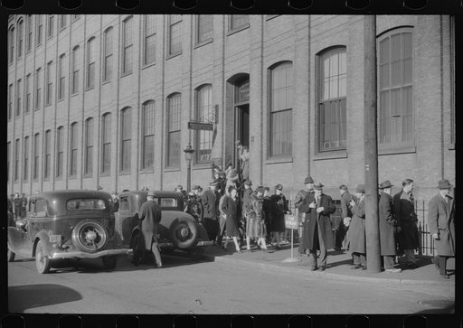 Untitled photo, possibly related to: Employees leaving Brown and Sharpe Manufacturing Company, Providence, Rhode Island