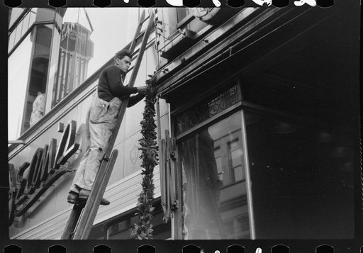 Untitled photo, possibly related to: Hanging Christmas decorations in Providence, Rhode Island