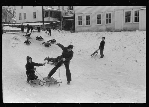 Children sledding, Jewett City, Connecticut