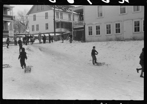 Untitled photo, possibly related to: Children sledding, Jewett City, Connecticut