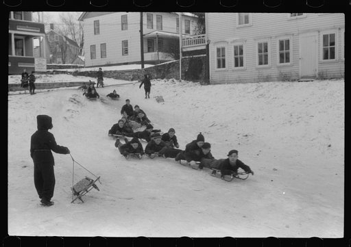 Children sledding, Jewett City, Connecticut