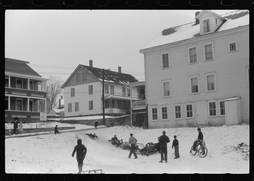Untitled photo, possibly related to: Children sledding, Jewett City, Connecticut