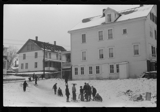Untitled photo, possibly related to: Children sledding, Jewett City, Connecticut