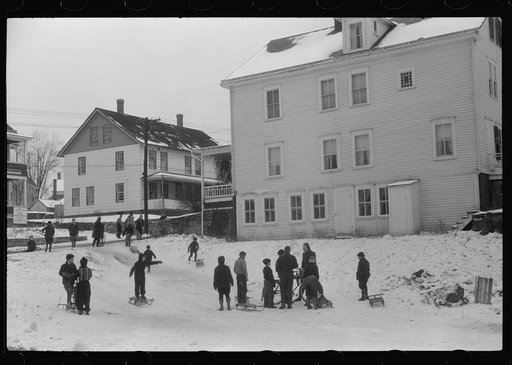 Untitled photo, possibly related to: Children sledding, Jewett City, Connecticut
