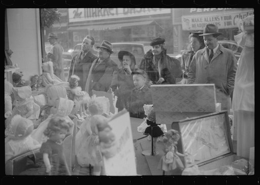 Untitled photo, possibly related to: Window shoppers watching toy display in downtown Providence, Rhode Island