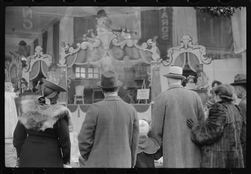 Window shoppers watching toy display in downtown Providence, Rhode Island