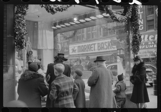 Untitled photo, possibly related to: Window shoppers watching toy display in downtown Providence, Rhode Island