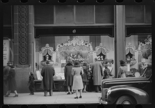 Untitled photo, possibly related to: Window shoppers watching toy display in downtown Providence, Rhode Island