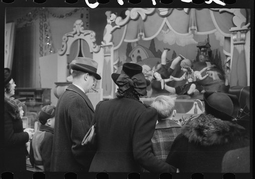 Untitled photo, possibly related to: Window shoppers watching toy display in downtown Providence, Rhode Island