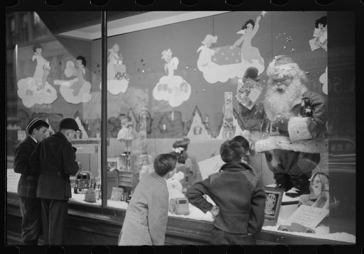 Untitled photo, possibly related to: Window shoppers watching toy display in downtown Providence, Rhode Island