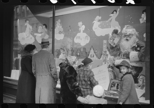 Untitled photo, possibly related to: Window shoppers watching toy display in downtown Providence, Rhode Island