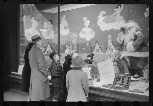 Untitled photo, possibly related to: Window shoppers watching toy display in downtown Providence, Rhode Island