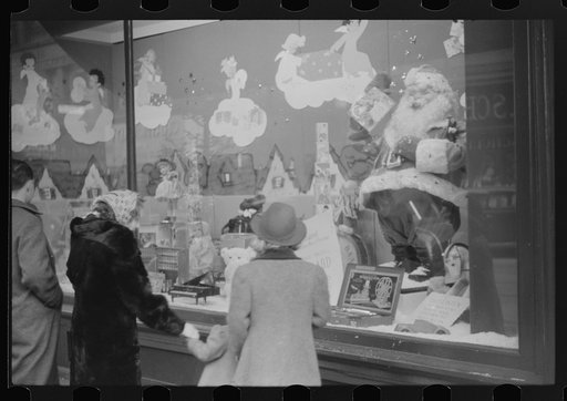 Untitled photo, possibly related to: Window shoppers watching toy display in downtown Providence, Rhode Island