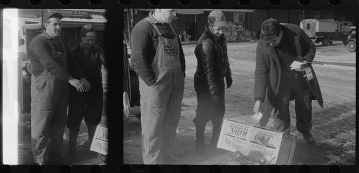 Untitled photo, possibly related to: Farmer at the Governor Dyer market keeping warm around a fire, Providence, Rhode Island