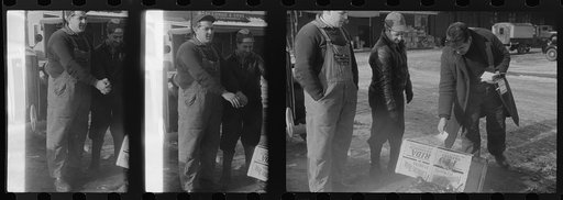 Untitled photo, possibly related to: Farmer at the Governor Dyer market keeping warm around a fire, Providence, Rhode Island