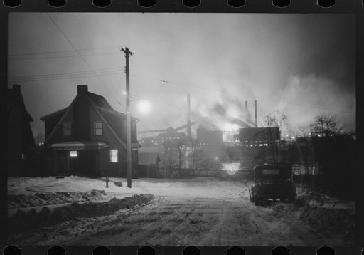 The Aliquippa plant of the Jones and Laughlin Company seen from across the Ohio River in Baden, Pennsylvania