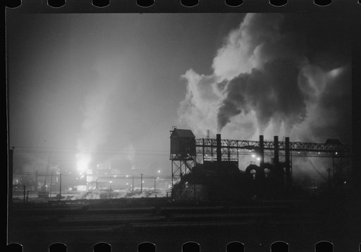 Untitled photo, possibly related to: The Bessemers "blooming" at the Jones and Laughlin Steel Company in Aliquippa, Pennsylvania