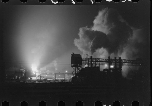 Untitled photo, possibly related to: The Bessemers "blooming" at the Jones and Laughlin Steel Company in Aliquippa, Pennsylvania