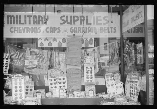 Window display in military supply store in Columbus, Georgia