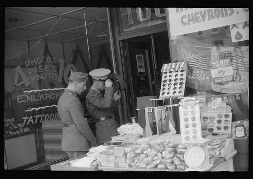 Untitled photo, possibly related to: Window display in military supply store in Columbus, Georgia