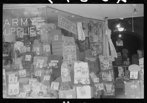 Window display in military supply store in Columbus, Georgia