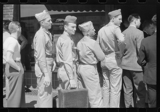 Soldiers from Fort Benning at the bus terminal in Columbus, Georgia