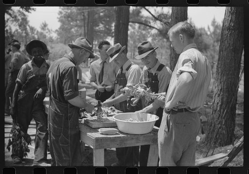 Untitled photo, possibly related to: Making barbecue at the May Day pageant in Siloam, Greene County, Georgia