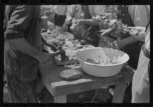 Untitled photo, possibly related to: Making barbecue at the May Day pageant in Siloam, Greene County, Georgia