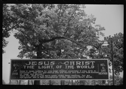 Untitled photo, possibly related to: Sign outside a religious arbor in Eutaw, Alabama