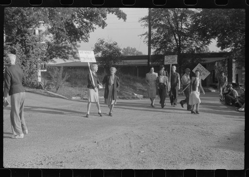 Untitled photo, possibly related to: Pickets outside a textile mill in Greensboro, Green County, Georgia
