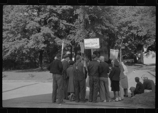 Untitled photo, possibly related to: Pickets outside a textile mill in Greensboro, Green County, Georgia