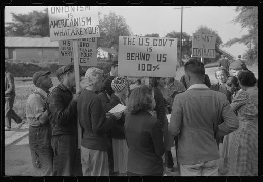 Untitled photo, possibly related to: Pickets outside a textile mill in Greensboro, Green County, Georgia