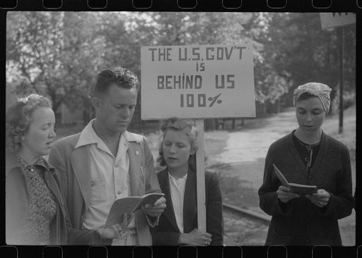 Untitled photo, possibly related to: Pickets outside a textile mill in Greensboro, Green County, Georgia
