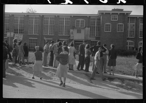 Untitled photo, possibly related to: Pickets outside a textile mill in Greensboro, Green County, Georgia