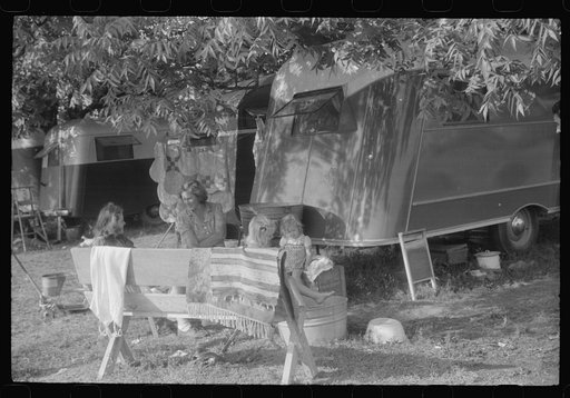 In a trailer camp in Childersburg, Alabama. Many workmen and their families living here are either waiting for job openings or already have jobs at the nearby powder plant