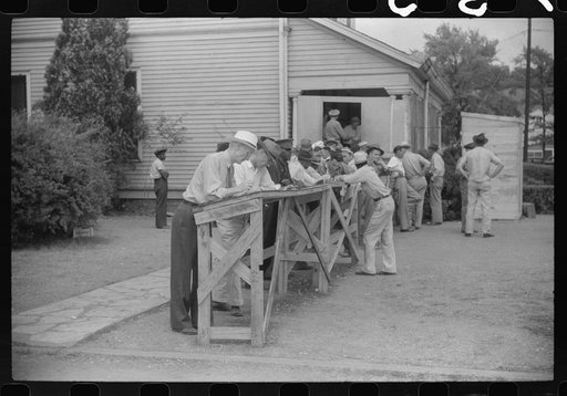 Filling out applications for employment at the Du Pont powder plant near Childersburg, at the employment office in Sylacauga, Alabama