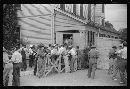 Untitled photo, possibly related to: Filling out applications for employment at the Du Pont powder plant near Childersburg, at the employment office in Sylacauga, Alabama