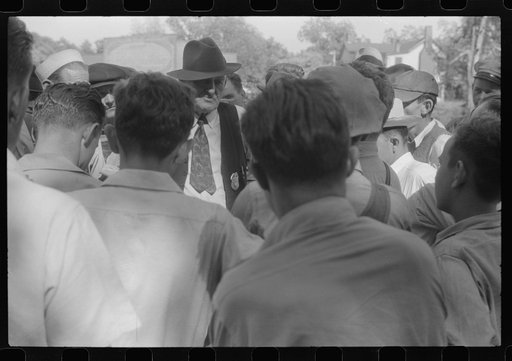 Untitled photo, possibly related to: CIO pickets jeering at few workers who were entering a mill in Greensboro, Greene County, Georgia