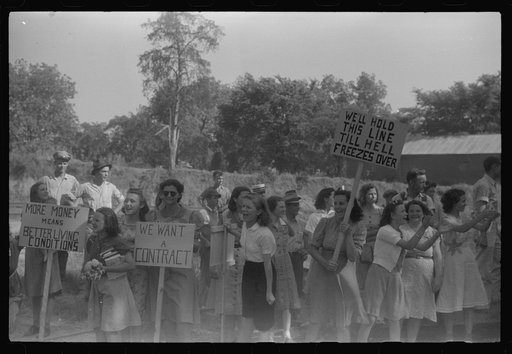 Untitled photo, possibly related to: CIO pickets jeering at few workers who were entering a mill in Greensboro, Greene County, Georgia