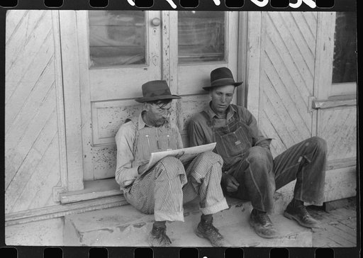 Workers outside a store on the main street of Childersburg, Alabama