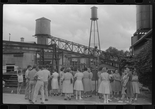 The second shift at the textile mill in Union Point, Greene County, Georgia