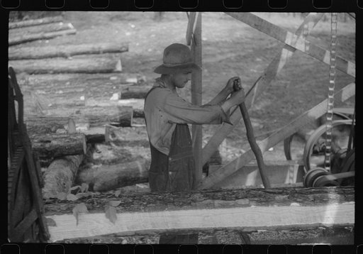 Untitled photo, possibly related to: Sawmill worker at a small works in southern Greene County, Georgia