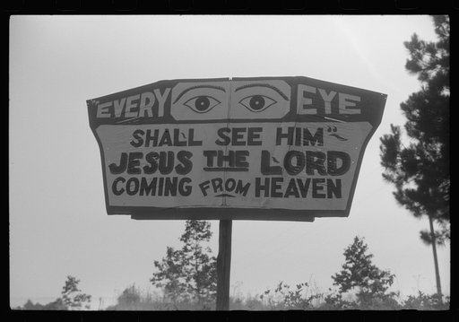 Religious sign on the highway outside of Greensboro, Georgia