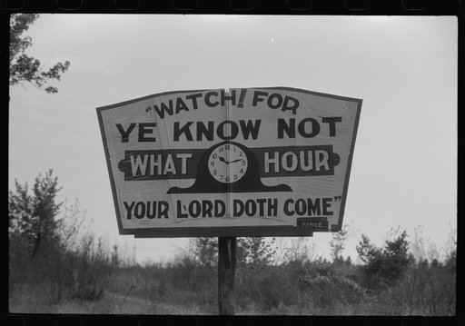 Religious sign on the highway outside of Greensboro, Georgia