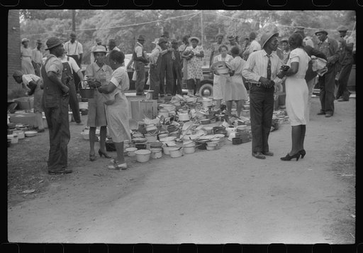 Untitled photo, possibly related to: A sale of pots and pans in Union Point, Greene County, Georgia