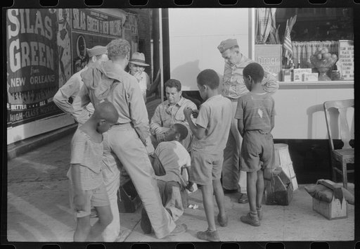 Soldiers getting their shoes shined in Fredericksburg, Virginia