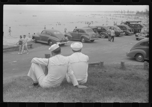 Soldiers watching the bathing crowds at Yorktown, Virginia