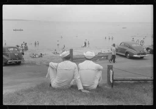 Soldiers watching the bathing crowds at Yorktown, Virginia