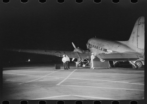 A plane waiting to take off at the municipal airport, Washington, D.C.