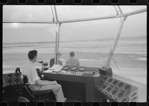 Untitled photo, possibly related to: Plane coming in at the municipal airport, seen from the control tower, Washington, D.C.